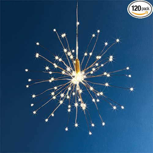 NAPA Garden Collection - Napa Night Sky LED Starburst Lights (Small) with 120 Warm White LED Lights, 40 Copper Strands, Remote Included