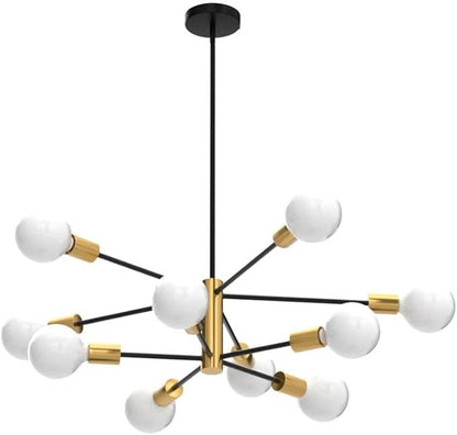 RUIYEY Sputnik Chandeliers Modern Black and Gold Chandeliers 10-Light Mid Century Farmhouse Chandelier Ceiling Light Fixture Height Adustable Pendant Light for Kitchen Island Living Room Dining Room