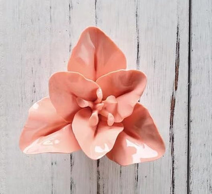 AMERRY 3D Wall Art Hanging Sculpture, Artificial Porcelain Flower Decor for Home Office (Orange Pink, Lily, 2.36")