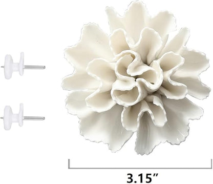 AMERRY Carnation 3.15" Ceramic 3D Wall Art, Handmade Porcelain Flower Wall Decor for Home Office Decor (White)
