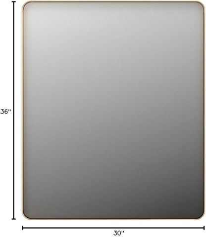 LOAAO 30”X36” Gold Bathroom Mirror, Rounded Rectangle Gold Frame Mirror, Brushed Gold Bathroom Vanity Mirror Wall-Mounted, Anti-Rust, Tempered Glass, Hangs Horizontally or Vertically