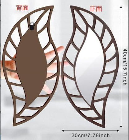 Roowest 2 Pcs Decorative Mirror Wall Decor Leaf Teardrop Mirror Wall Mounted Decorations for Living Room Bedroom Bathroom Vanity Entryway Office(Brown)