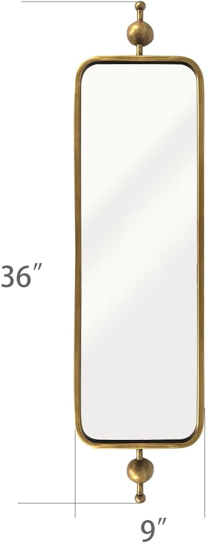 Gold Long Mirror for Skinny Entryway Living Room badroom,Full Lenth Thin Retangle Mirror with Round Corner 9" X 36‘