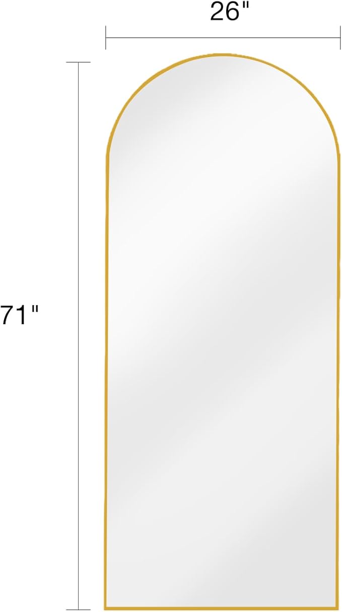 DYNWELL Arched Full Length Mirror, Floor Mirror with Stand, 71"x26" Large Wall Mirror Full Length, Body Floor Mirror, Wall Mounted for Bedroom, Gold
