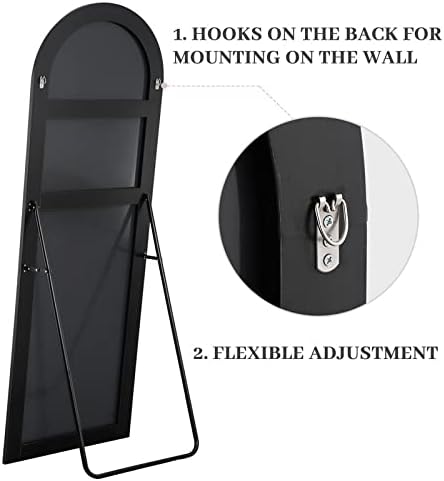 NeuType Arched Full Length Mirror Floor Mirror Wood Frame Modern & Contemporary Full Length Mirror, Wall-Mounted Mirror, Standing Hanging Leaning Against Wall, 65"x22", Black