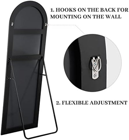 NeuType Arched Full Length Mirror Floor Mirror Wood Frame Modern & Contemporary Full Length Mirror, Wall-Mounted Mirror, Standing Hanging Leaning Against Wall, 65"x22", Black