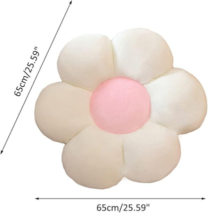 lannery Flower Plush Throw Pillows, Flower Floor Pillow Seating Cushion Toy for Reading, Room, Watching TV (25.6", White-1)