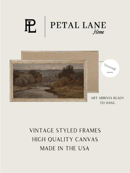 Petal Lane Antique Wall Decor - 16x9 Framed Antique Decor - Make Your Own Gallery Wall Frame Set - Dark Academia Wall Decor - Canvas Wall Art with Vintage Frame (Autumn River)