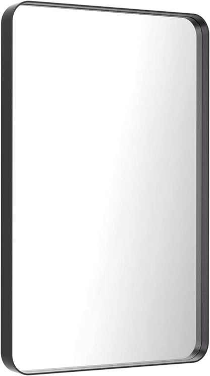 LOAAO 28X36 Inch Black Metal Framed Bathroom Mirror for Wall, Matte Black Bathroom Vanity Mirror Farmhouse, Anti-Rust, Hangs Horizontally or Vertically