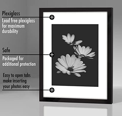 Americanflat 11x14 Picture Frame with Polished Plexiglass - Set of 5 - Use as 8x10 Frame with Mat or Display 11x14 Photo Without Mat - Galleria Collection - Picture Frames for Wall Display - Black