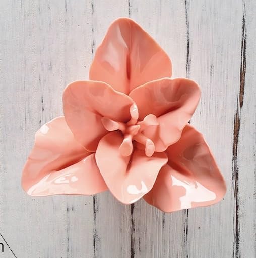 Lily,3.15" Ceramic Flower Wall Art, Artificial 3D Flower Wall Art，Handmade 3D Wall Art Hanging Sculpture， Porcelain Flower Wall Décor,Handmade Porcelain Flower Decoration for Home Office Decor (Orange Pink)