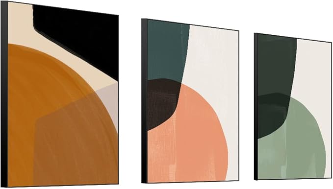 MPLONG Wall Art, Frame Canvas Wall Art Set, Striking Modern Minimalism, Abstract Natural Geometric Color Block Picture Prints, Aesthetic Living Room Bedroom Office Kitchen Wall Decor