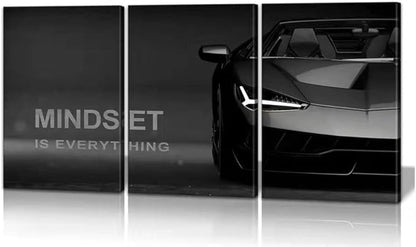 KAWAHONE Motivational Canvas Wall Art Lamborghini Posters Prints Entrepreneur -Mindset is Everything-Office Decor Set 3 Pieces Motivational Wall Art Canvas Print Inspirational Quote Ready to Hang