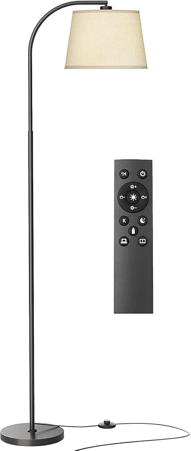 Floor Lamps for Living Room, 64" Arc Floor Lamp with 6000K & Stepless Dimmable,350°H/180°V Rotatable Shade and Remote Control,Black Tall Standing lamps for Bedroom and Office(9W Bulb Included)