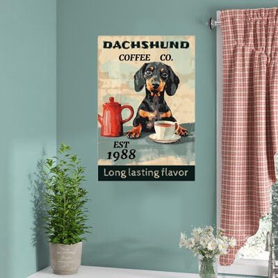 Metal Signs Dachshund Coffee Co Sign Vintage Signs Retro Aluminum Tin Sign for Garden Kitchen Office Home Bar Cafe Decor 8x12 Inch