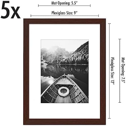Americanflat 9x12 Picture Frame with Polished Plexiglass - Set of 5 - Use as 6x8 Frame with Mat or Display 9x12 Photo Without Mat - Galleria Collection - Picture Frames for Wall Display - Mahogany