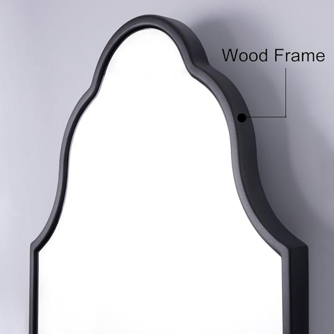 Chende Black Bathroom Mirror for Over Sink, 32"X20" Arched Mirrors with Scalloped Wooden Frame, Elegant Decorative Mirror for Living Room, Dining Room, Entryway