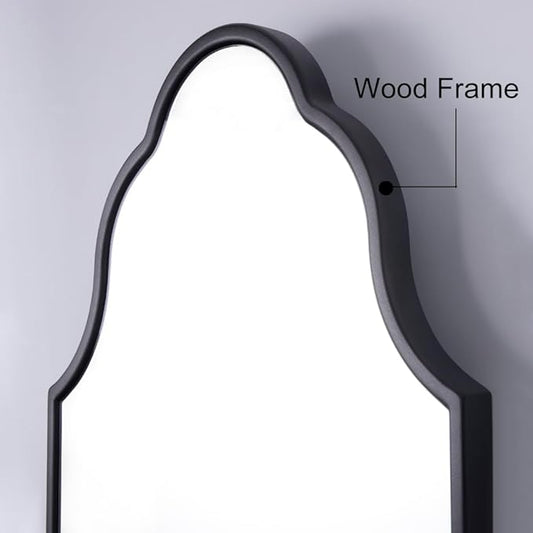 Chende Black Bathroom Mirror for Over Sink, 32"X20" Arched Mirrors with Scalloped Wooden Frame, Elegant Decorative Mirror for Living Room, Dining Room, Entryway