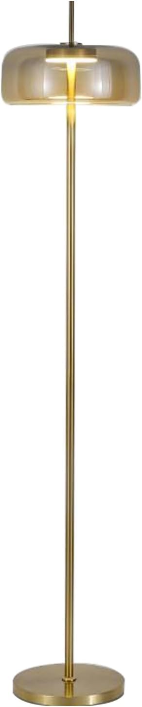 MIXL-Hand-Blown Glass Floor Lamp with Sturdy Base,Minimalist Amber Bedside Lamp with Round Shade,Nordic Style Tall Lamp for Reading Study Room and Dining Room