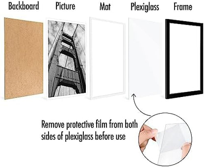 Americanflat 12x18 Poster Frame with Polished Plexiglass - Set of 5 - Use as 11x17 Frame with Mat - Galleria Collection - Picture Frames for Wall Display - Black