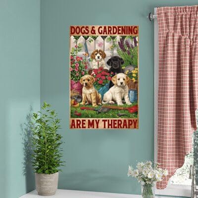 Metal Dogs and Gardening Are My Therapy Vintage Retro Aluminum Tin Sign for Garden Kitchen Office Home Bar Cafe Decor 8x12 Inch