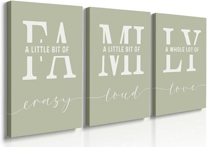 GUBIYU Farmhouse Family Wall Art Set of 3, Home Love Framed Canvas Prints for Living Room, Dining Room Decor, Sage Green 20"X28"