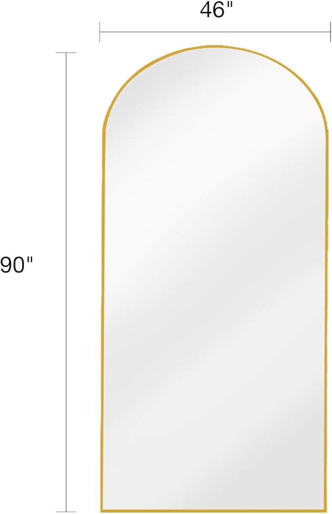 DYNWELL Arched Full Length Mirror, Floor Mirror with Stand, 90"x46" Large, Oversize, Gold