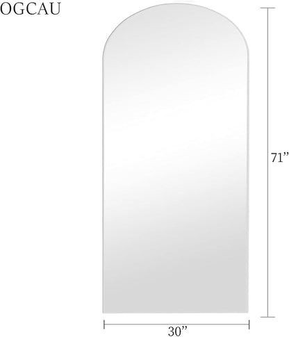 OGCAU Full Length Mirror, 71"x30" Hanging or Leaning, Standing Mirror, Arched-Top Full Body, Wall Mounted with Aluminum Frame for Living Room, Bedroom, Home Decor (White)