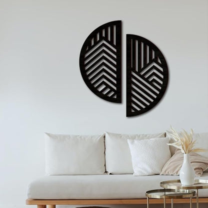 Geometric Wood Wall Art Decor, Modern Mountain Wall Sculptures Hanging Abstract Line Panels Decor, Hollow Half Round Wooden Craft Art Boho Wall Decoration, for Home Office Living Room Bedroom (Black)
