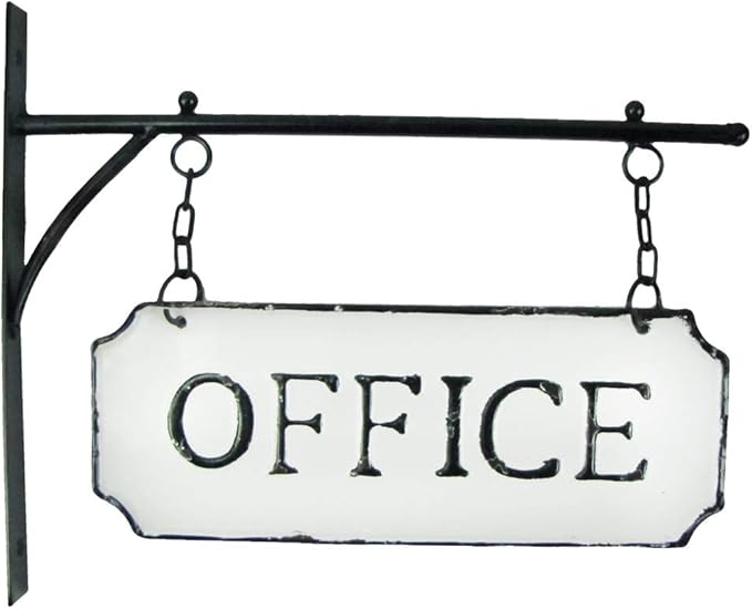 Treasure Gurus Rustic White Enamel Hanging Office Flange Dual Sign Vintage Shop Business Wall Decor