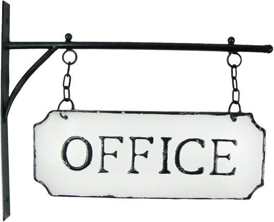 Treasure Gurus Rustic White Enamel Hanging Office Flange Dual Sign Vintage Shop Business Wall Decor