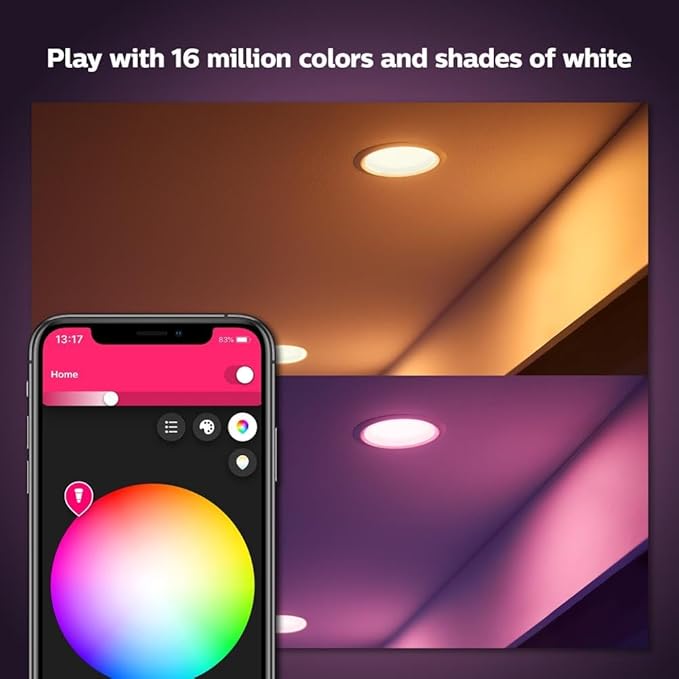Philips Hue Smart Retrofit Recessed 5/6 Inch LED Downlight 1 Pack - White and Color Ambiance Color-Changing Light 1100LM - Control with Hue App - Compatible with Alexa, Google Assistant, Apple Homekit