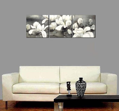Wieco Art Magnolia Flowers Canvas Prints Wall Art 3 pcs White and Grey Floral Pictures Paintings Ready to Hang for Living Room Bedroom Home Decorations Modern Stretched and Framed Grace Giclee