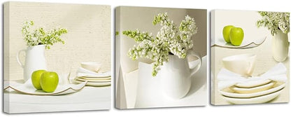 Wieco Art Elegant Life Canvas Prints Wall Art Grace Flowers Pictures Photo Paintings for Bedroom Bar Home Decorations Modern 3 Panels Stretched and Framed Decorative Green Floral Giclee Artwork