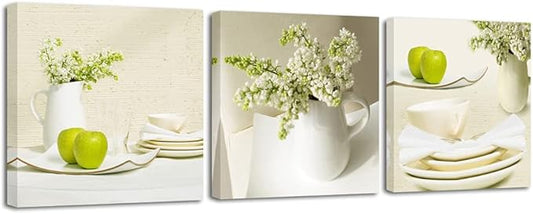 Wieco Art Elegant Life Canvas Prints Wall Art Grace Flowers Pictures Photo Paintings for Bedroom Bar Home Decorations Modern 3 Panels Stretched and Framed Decorative Green Floral Giclee Artwork