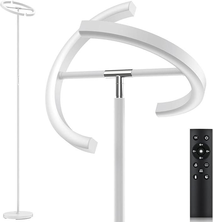 SIBRILLE White Floor Lamp, Modern Stepless Dimmable Standing Lamp 3000-6000K, 20W LED Rotatable Reading Tall Lamp, Touch & Remote Control Uplighter Floor Lamps for Living Room Bedroom Office