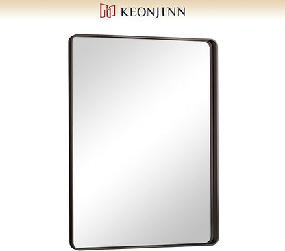 Keonjinn Black Bathroom Mirror for Over Sink, 24 x 32 Inch Matte Black Vanity Mirror, Rounded Corner Rectangle Farmhouse Mirror, HD Tempered Glass, Modern Decorative Mirror with Sandblasted Finish