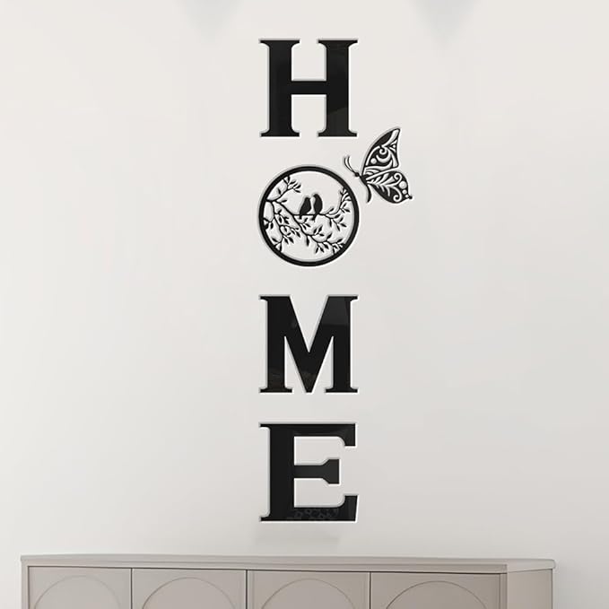 CrazyDeal Home Signs Decor Aesthetic Bird Wall Art Letter Wall decor for Living Room Bedroom Kitchen Farmhouse Wall Hanging Modern Decorations Large (Black Acrylic,49.2 X 15.7 Inch)