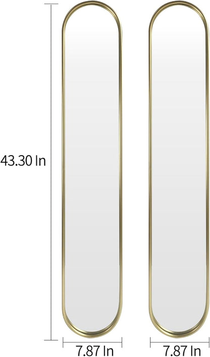 OUSHUAI Gold Full Length Oval Mirror,Narrow Capsule Long Mirrors with Metal Frame for Entryway,Hallway,Living Room 44"X8"(2pcs) …