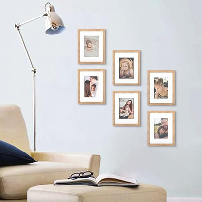 8x10 Picture Frame Set of 6, Made of Perspex Glass, Display Picture 5x7 with Mat or 8x10 without Mat, Wood Grain Photo Frame for Wall Mounting or Tabletop Display for Birthday Christmas Gifts