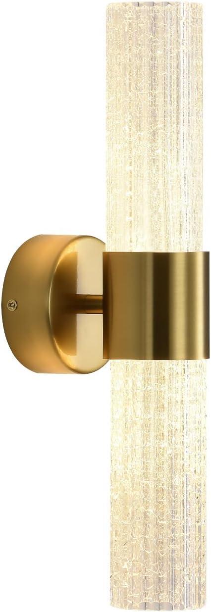 Gold Wall Sconces LED Dimmable Modern Crystal Wall Sconces Gold Wall Light Titanium Vanity Wall Light for Bedroom, Vanity Mirror Light Dimmable 0-32W with Light Source
