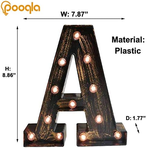 Pooqla Vintage Light Up Marquee Letters with Lights – Illuminated Industrial Style Lighted Alphabet Letter Signs - Coffee Bar Apartment Bedroom Wall Home Initials Decor A-Z