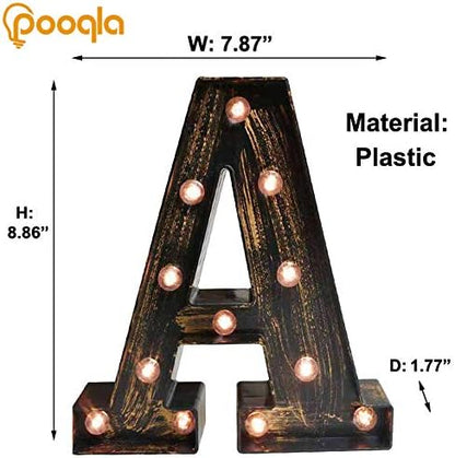 Pooqla Vintage Light Up Marquee Letters with Lights – Illuminated Industrial Style Lighted Alphabet Letter Signs - Coffee Bar Apartment Bedroom Wall Home Initials Decor A-Z