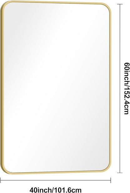 BONEWEI Gold Bathroom Mirror,60x40 inch Wall Mirror for Bathroom Wall Mounted,Round Rectangle Mirror for Bathroom Over Sink,Modern Frame for Home Decor Living Room,Bedroom Entryway,Horizontal/Vertical