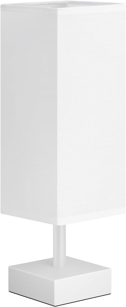 aooshine White Small Table Lamp - Bedside Lamp for Bedroom, Minimalist Nightstand Lamp with Square Fabric Shade, Desk Lamp for Kids Room Dorm