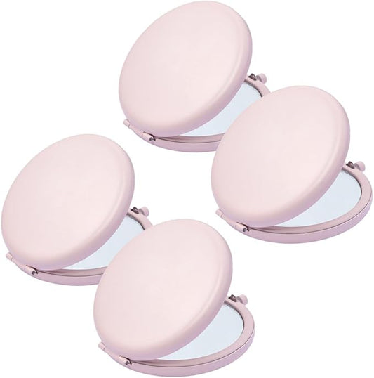 Compact Mirror for Purse, Metal Round Shell, Double-Sided 1X/2X Magnifying, Portable Travel Small Makeup Mirror, Mini Pocket Mirror, Light Salmon,4 Packs