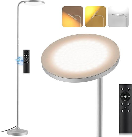 SIBRILLE 36W LED Floor Lamp, Super Bright Standing Lamp, Modern Stepless Dimmable Torchiere Tall Lamp with Remote Control, 350°Rotating Head Reading Floor Lamp for Living Room, Bedroom, Office