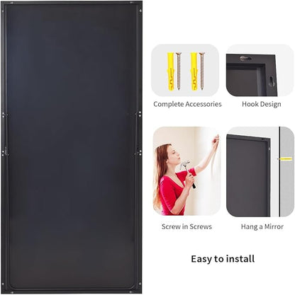 Koonmi 78"x35" Floor Mirror Full Length, Bedroom Floor Body Mirror with Stand, Large Black Mirror, Leaning, Standing or Hanging Horizontally/Vertically