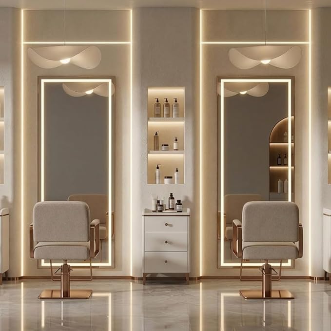 71" x 26" Arched Full Length Mirror with LED Lights, Floor Mirror with Stand, Wall Mirror Full Length, Body Floor Mirror, Wall Mounted Mirror for Bedroom, Dimmable, Tempered Glass