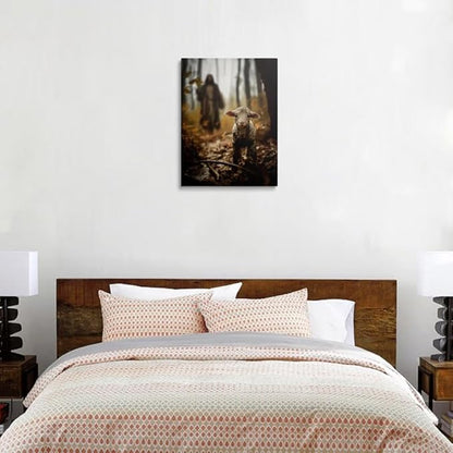 Religious wall decor for prayer room Christian wall art for Christmas decorations indoor Jesus and Lamb canvas wall prints Jesus Running After Lost Lamb Picture for home decor Baptism gifts for boys-girl serenity prayer wall art for catholic Women chri...